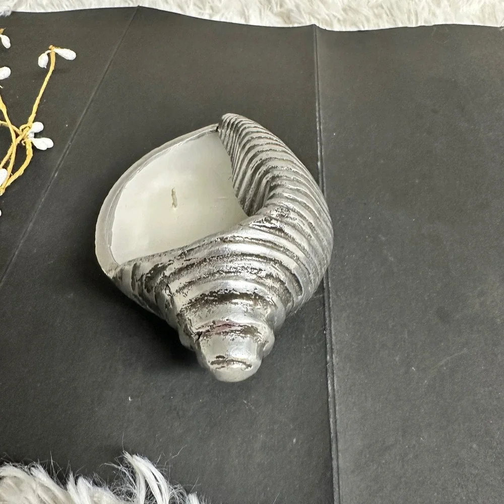 Pottery Barn‎ Silver Tone Small Filled Shell Candle Holder 2.1 oz NEW